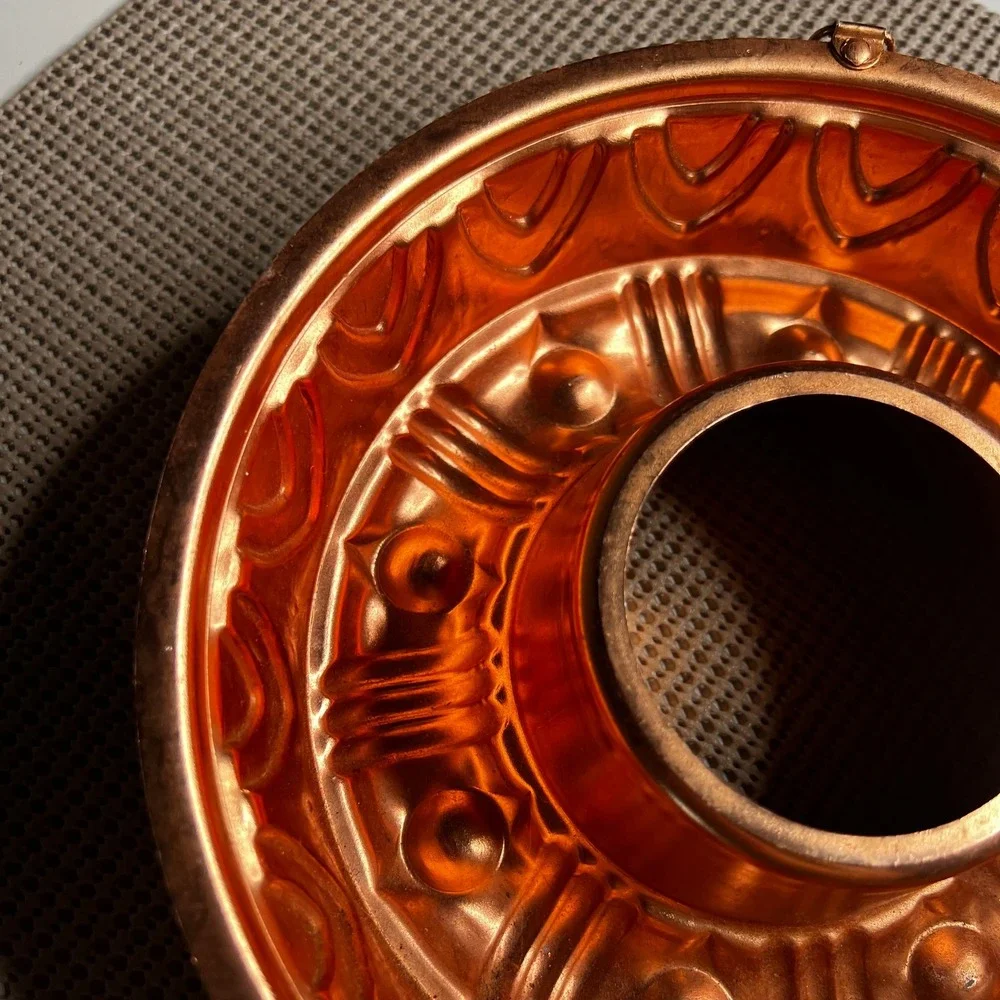 Vintage Copper Ring Mold 3.5 Cup Embossed Decorative Jello Bundt Cake Pan 8.5